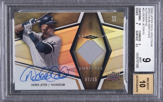 2008 Upper Deck "Spectrum Swatches" #SS-DJ Derek Jeter Signed Game Used Patch Card (#07/15) – BGS MINT 9/BGS 10